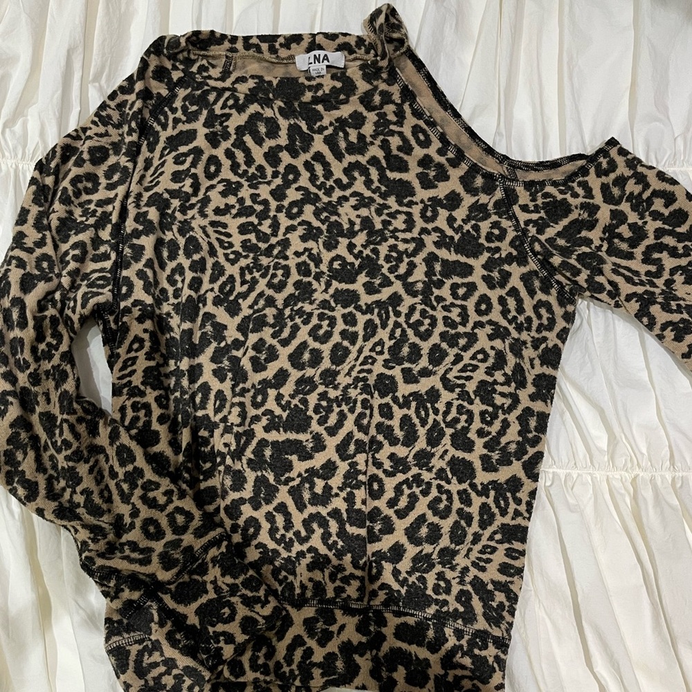 Cozy, cut out, cheetah print LNA crewneck sweatshirt